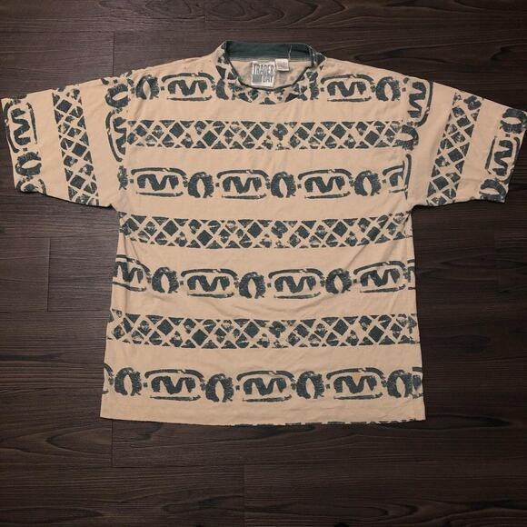 Other Other - Men’s Beige/Green Vintage Trader Bay Tribal Graphic Tee